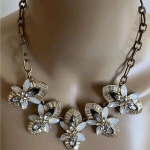 J Crew Signed Butterfly Statement Necklace with Opalescent Stones